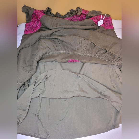 NWOT j.marie Linen Blend Isla Mae Olive Green Embroidered Tiered Boho Mini Dress - Picture 5 of 13